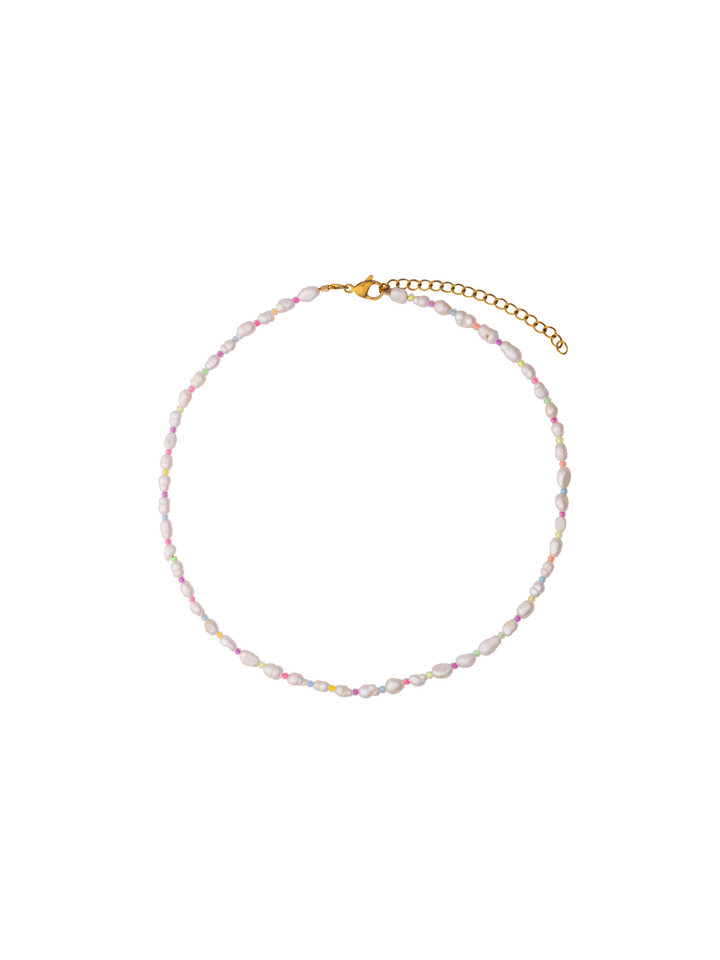 Collar Perlas Con Piedras De Colores Intercaladas