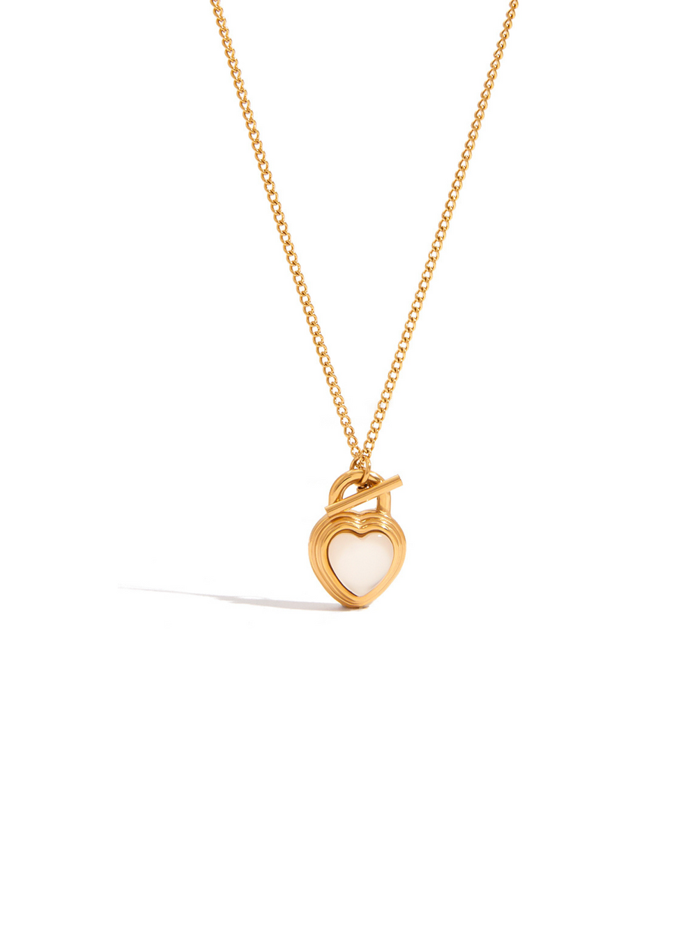 Collar Corazon Con Piedra Ojo de Gato y Cierre Frontal