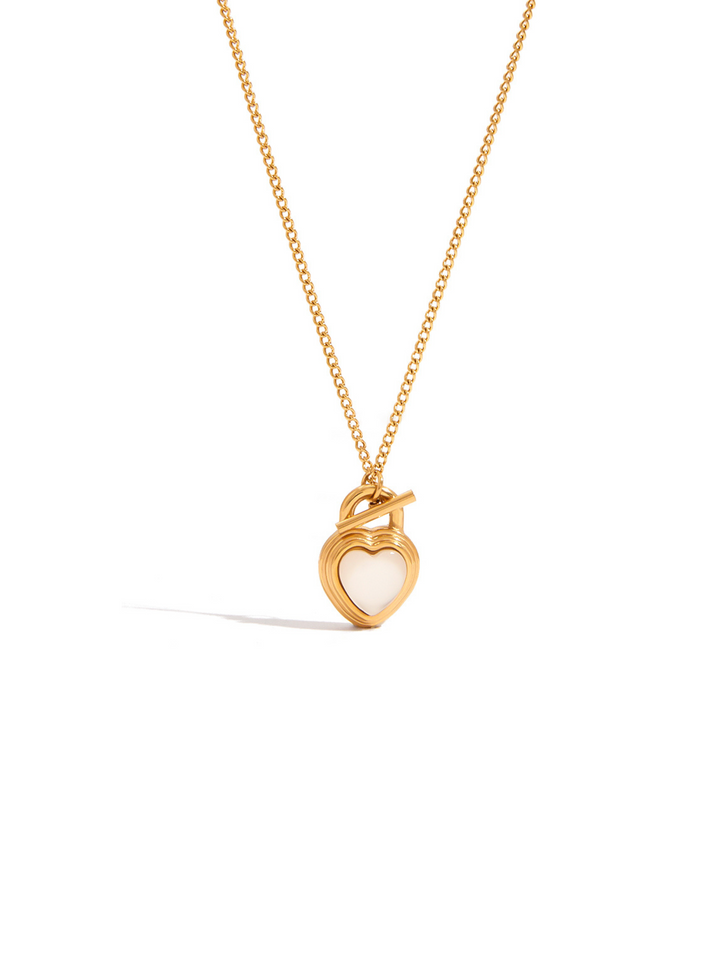 Collar Corazon Con Piedra Ojo de Gato y Cierre Frontal