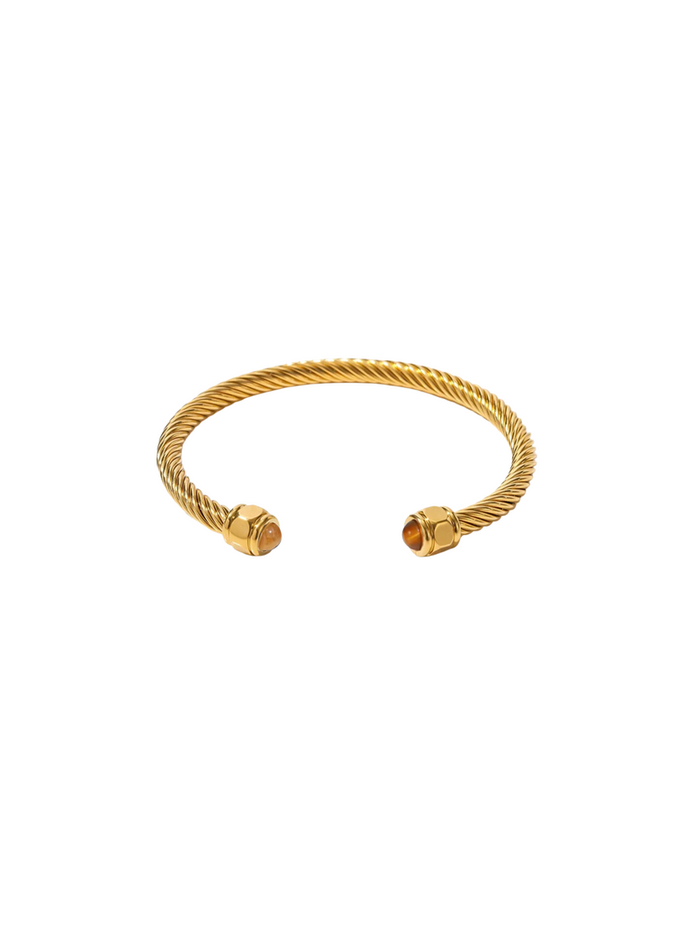 Brazalete Trenzado Borde Dorado Con Piedra Cafe