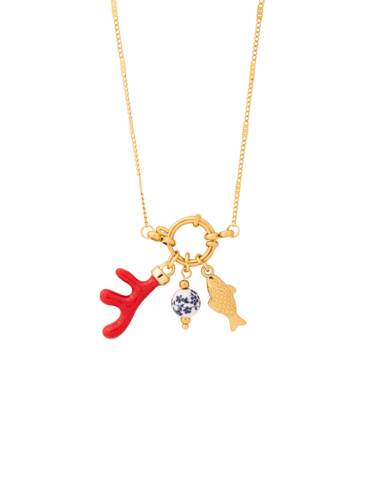 Collar Broche Timon Con Dijes Pez y Coral