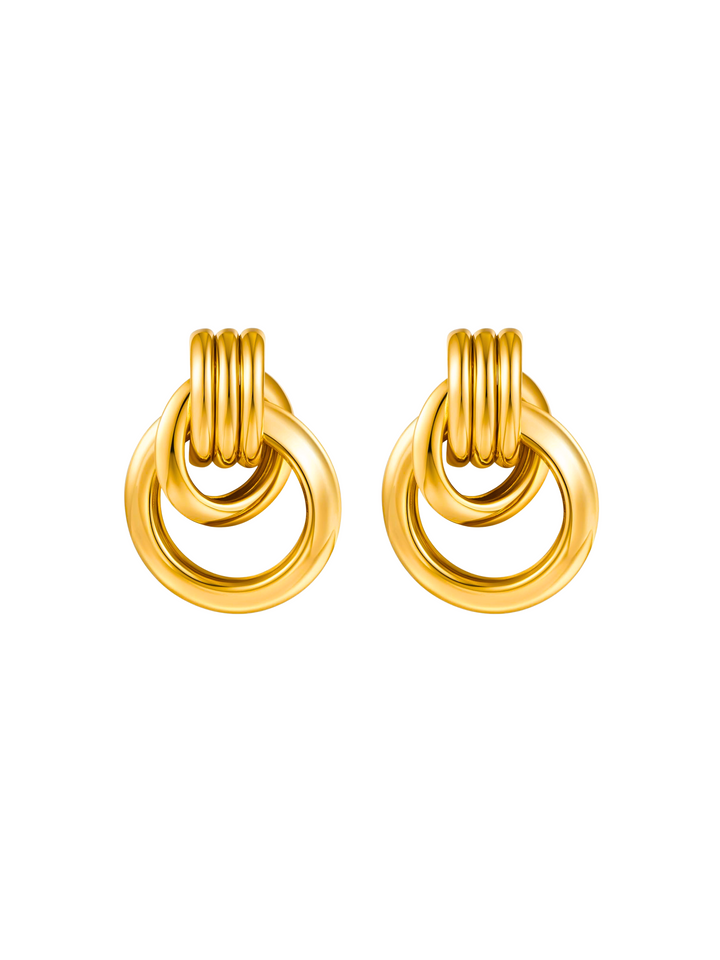 Par Arete Doble Circulo Con Tres Lineas