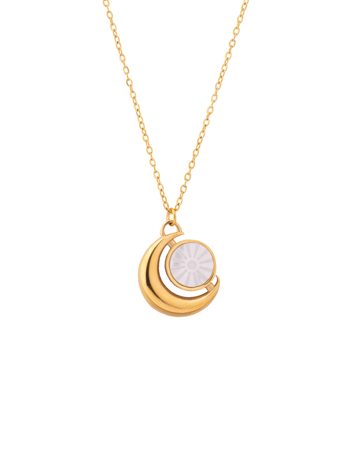Collar Luna Dorada Con Dije Blanco Circular