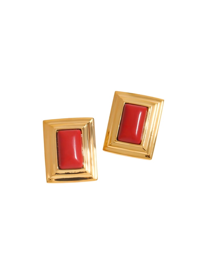 Par Arete Rectangular Con Piedra
