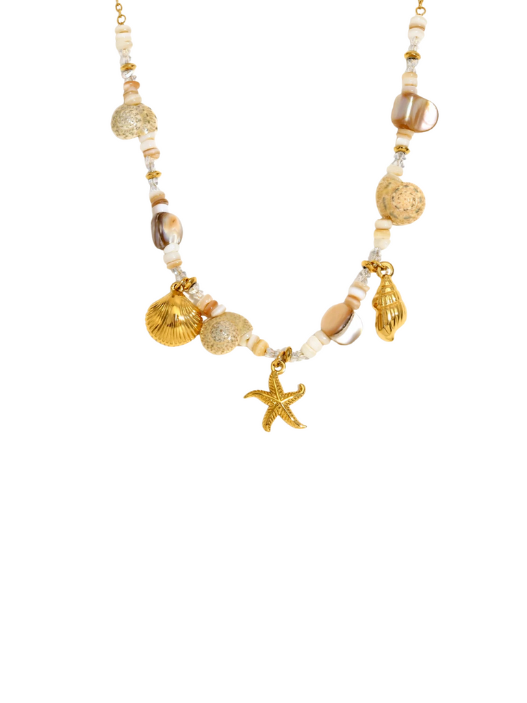 Collar Conchas Con Dije Estrella, Caracol y Concha