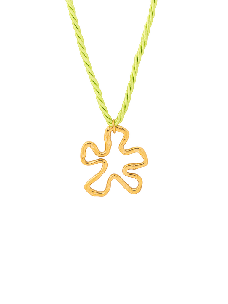 Collar Verde Con Dije Contorno Flor