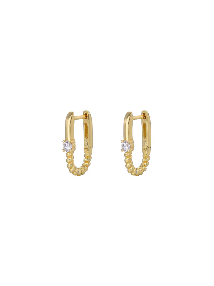 Par Arracada Rectangular Con Bolitas Y Zirconia