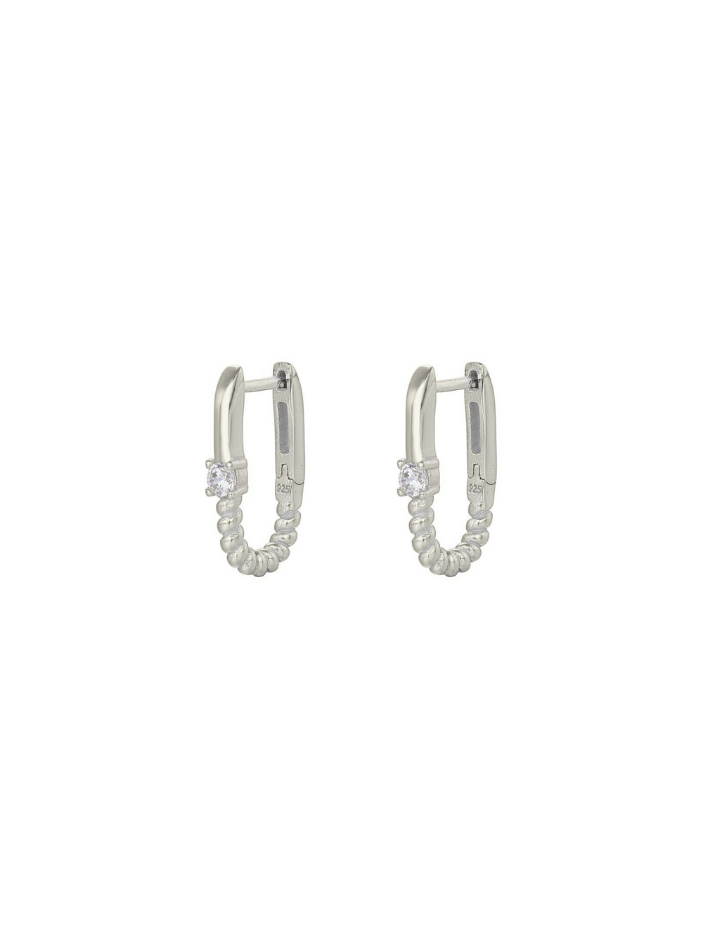 Par Arracada Rectangular Con Bolitas Y Zirconia