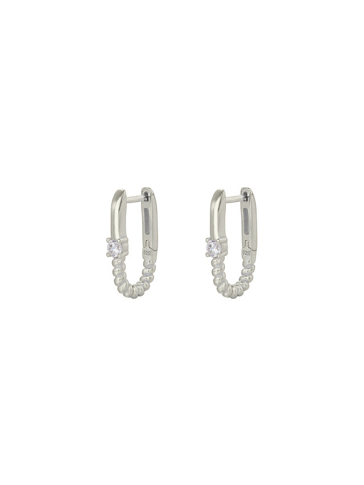 Par Arracada Rectangular Con Bolitas Y Zirconia
