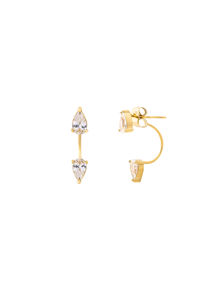 Par Arete Curvo Doble Zirconia Gota Chico
