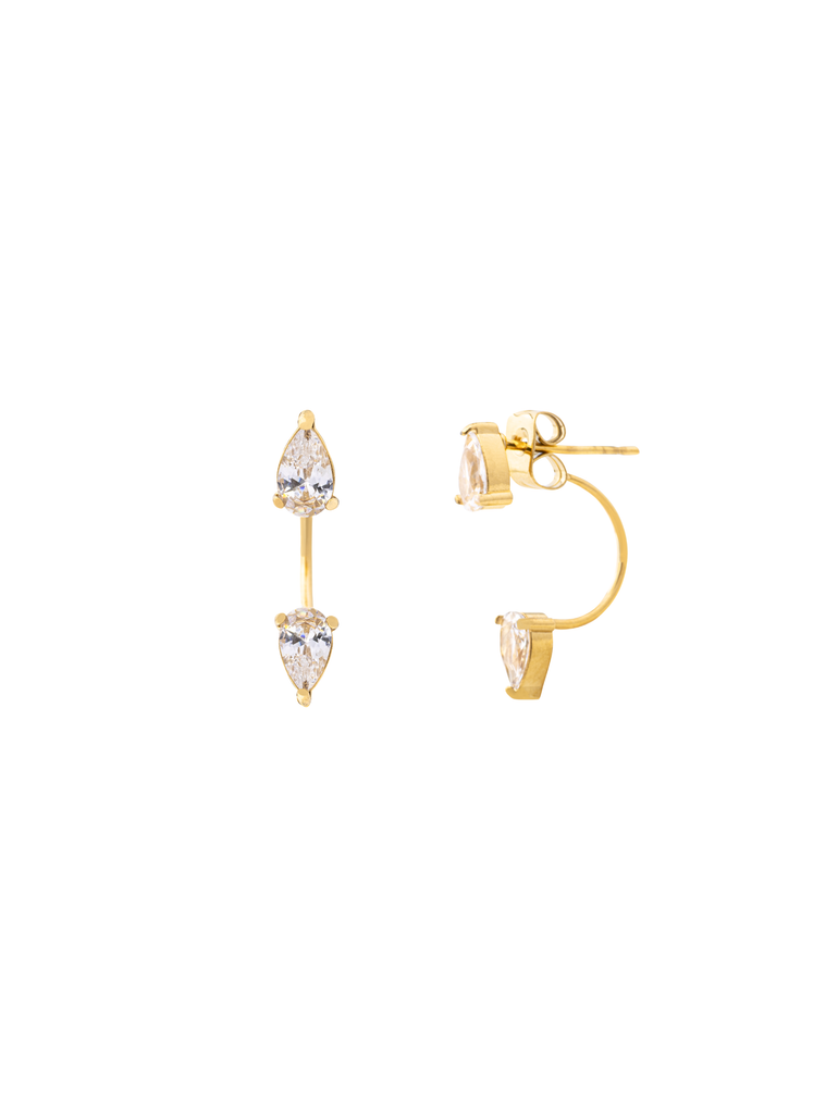 Par Arete Curvo Doble Zirconia Gota Chico