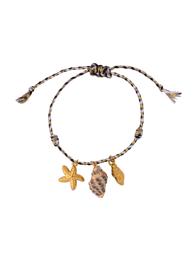 Pulsera Hilo Negro Dije Caracol y Estrella