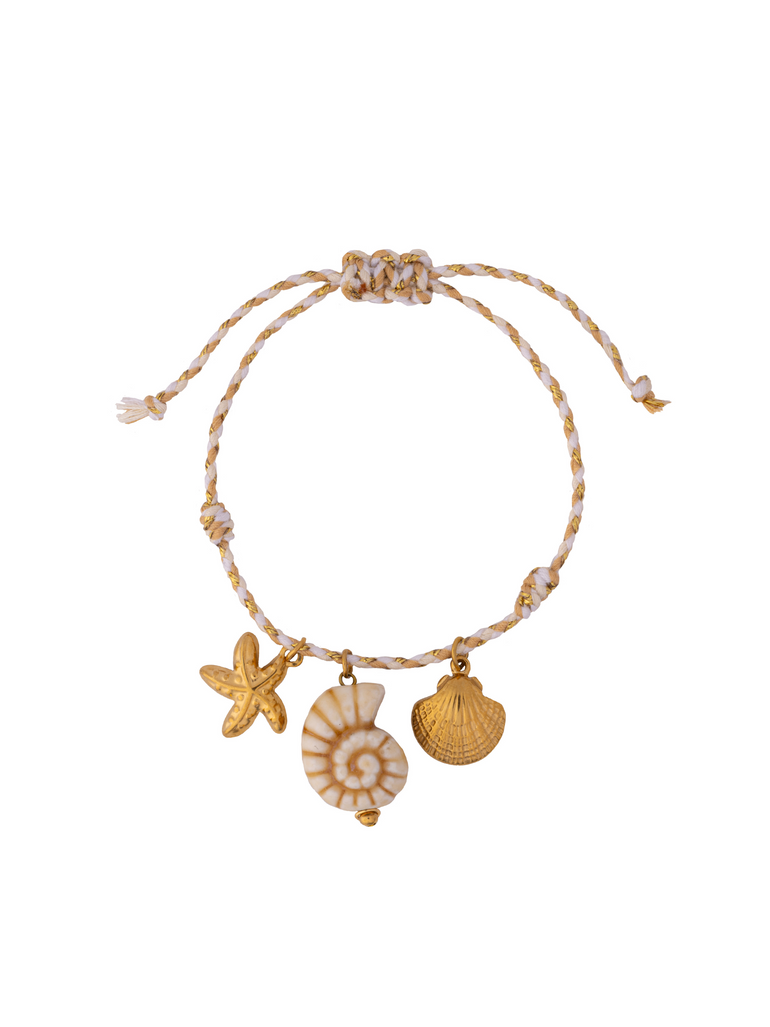 Pulsera Hilo Nude Dije Caracol, Concha y Estrella