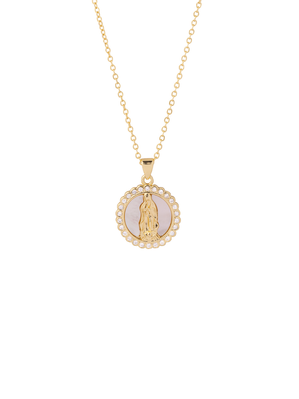 Collar Dije Virgen Contorno Zirconias