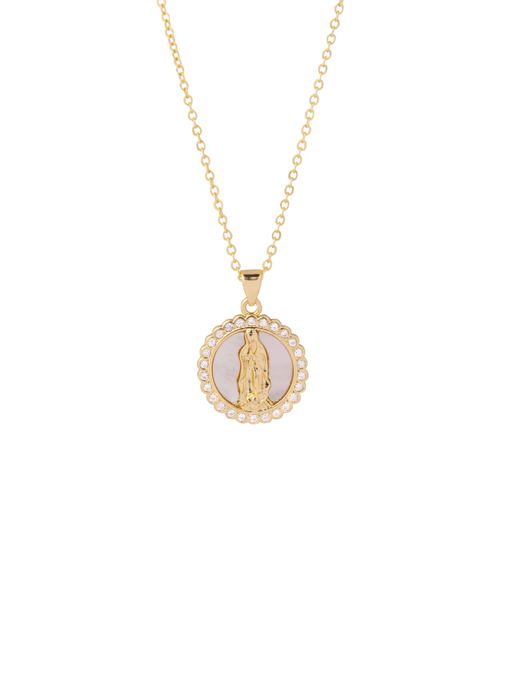 Collar Dije Virgen Contorno Zirconias