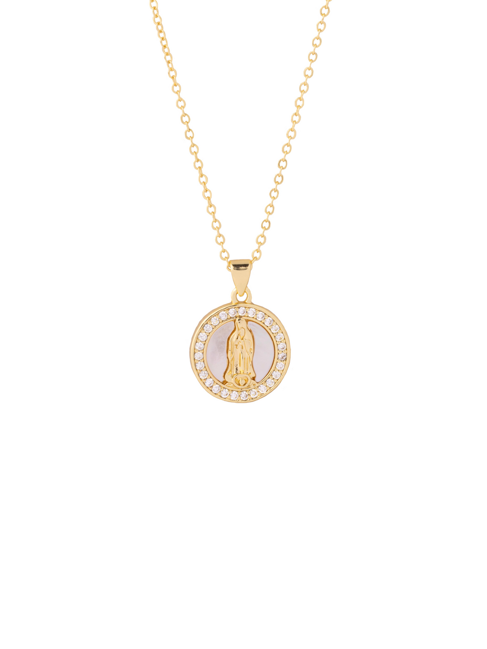 Collar Dije Virgen Redondo Con Zirconias