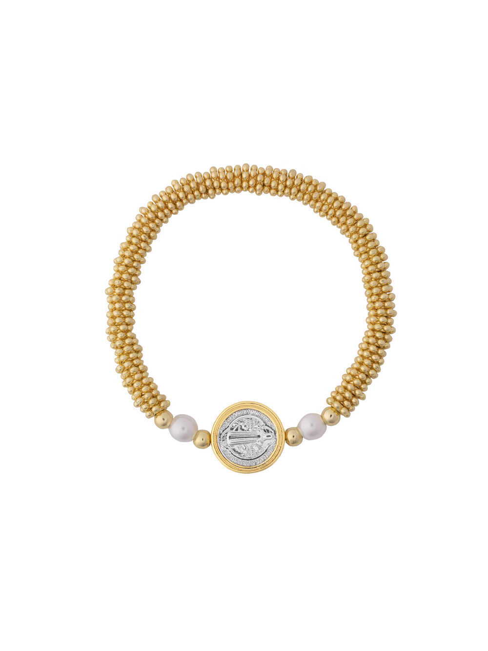 Pulsera Con San Benito Grande Combinado Dos Perlas