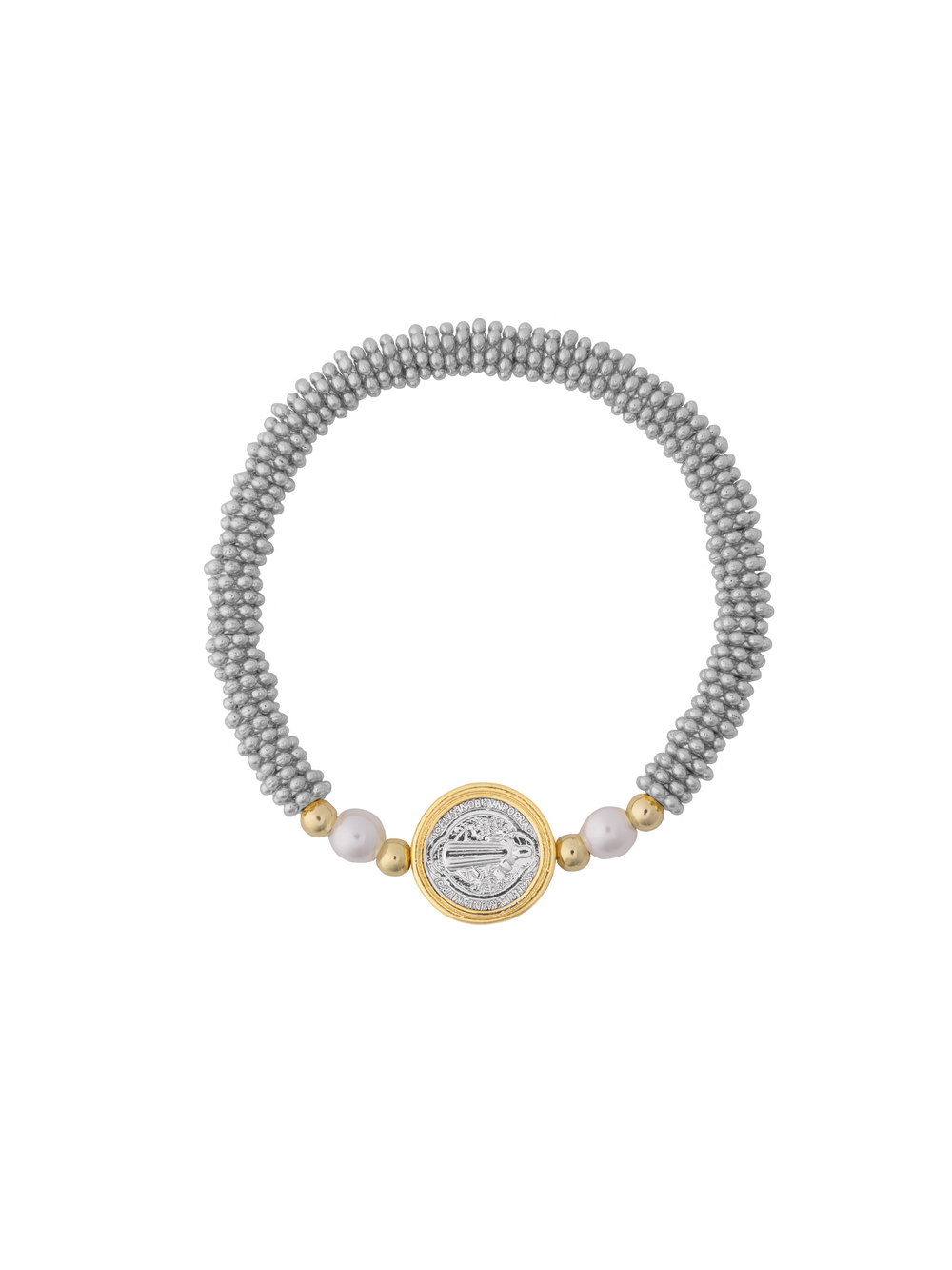 Pulsera Con San Benito Grande Combinado Dos Perlas