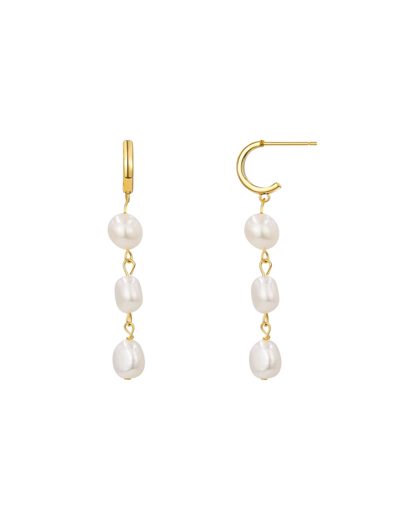 Par Arracada Con Tira Triple Perla