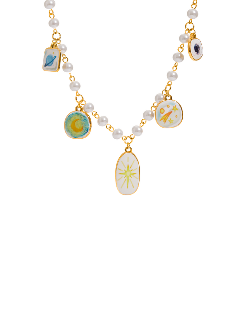 Collar Perlitas Con Dije Esmaltados