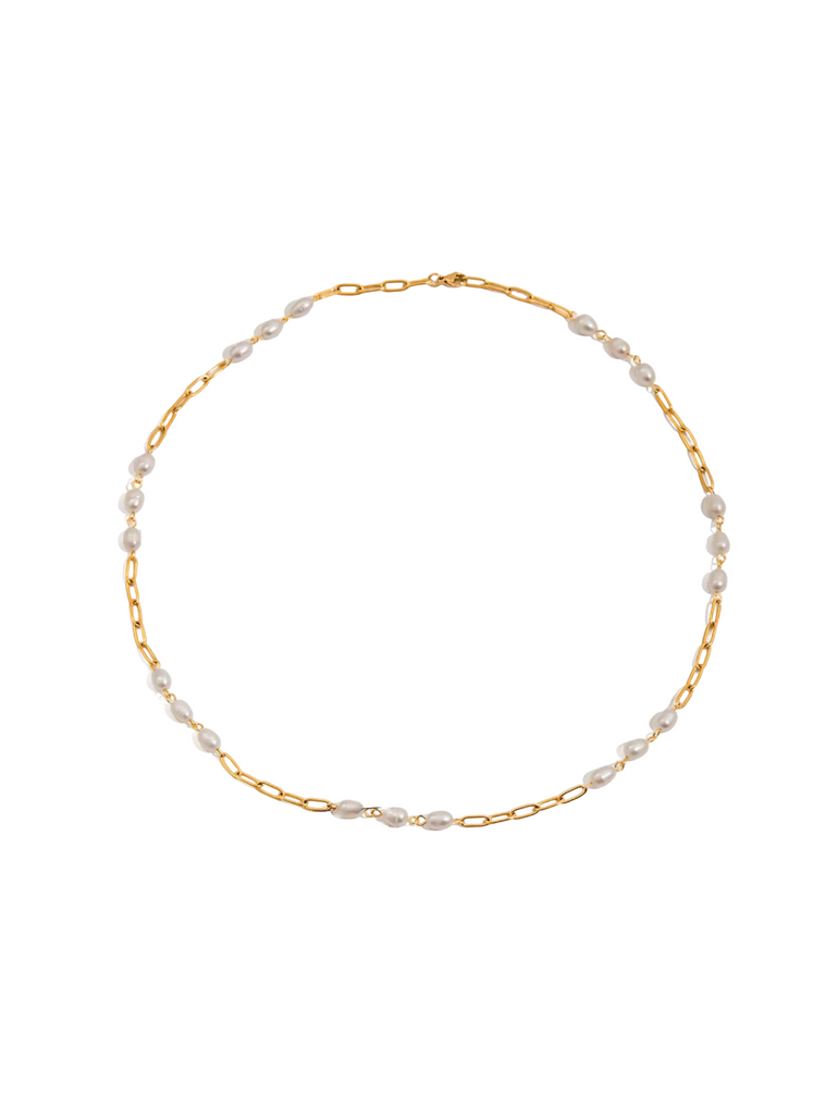 Collar Largo Eslabon Con Perlas