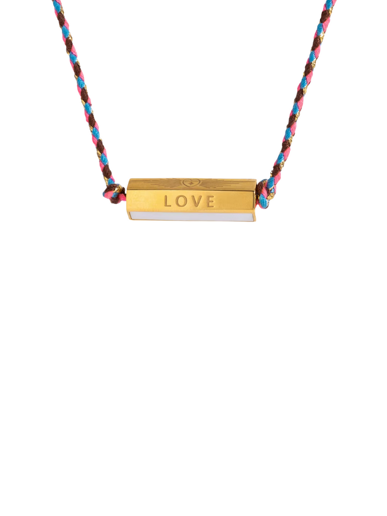Collar Cordón Multicolor Con Dije Hexagonal Love