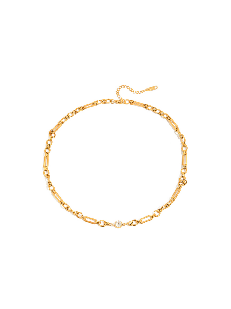 Collar Eslabon Tipo Clip y Ovalado Con Zirconia