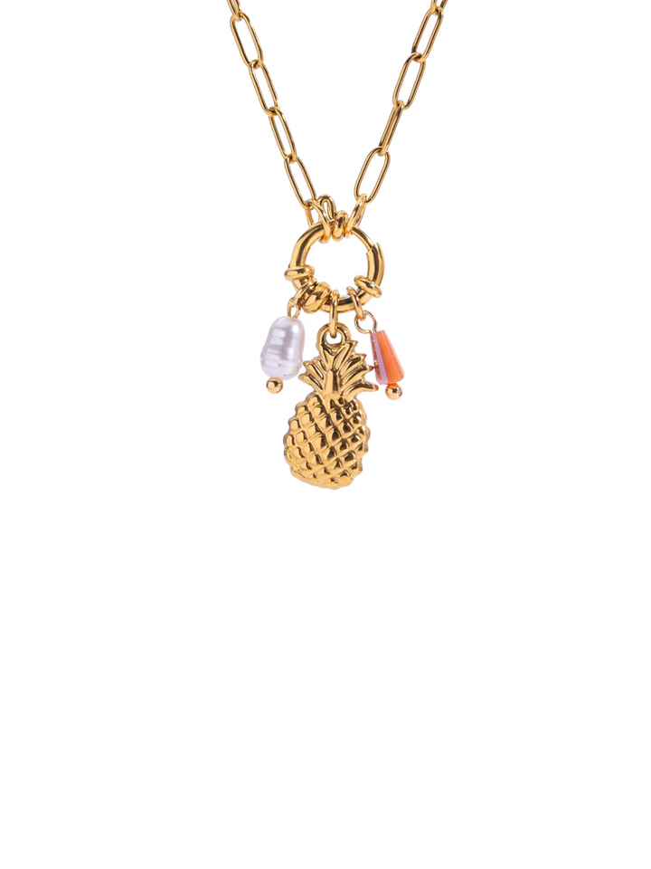 Collar Broche Timon Con Dijes Piña y Perla