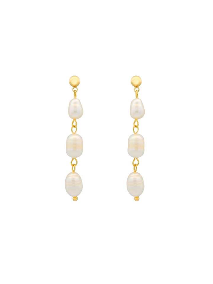 Par Arete Tira Triple Perlita