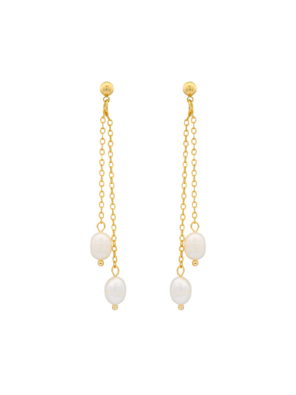 Par Arete Doble Cadena Con Perla