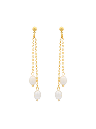 Par Arete Doble Cadena Con Perla