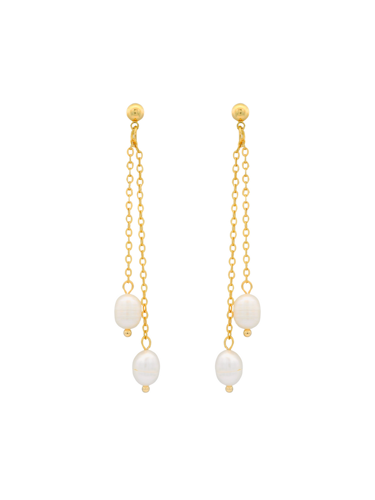 Par Arete Doble Cadena Con Perla