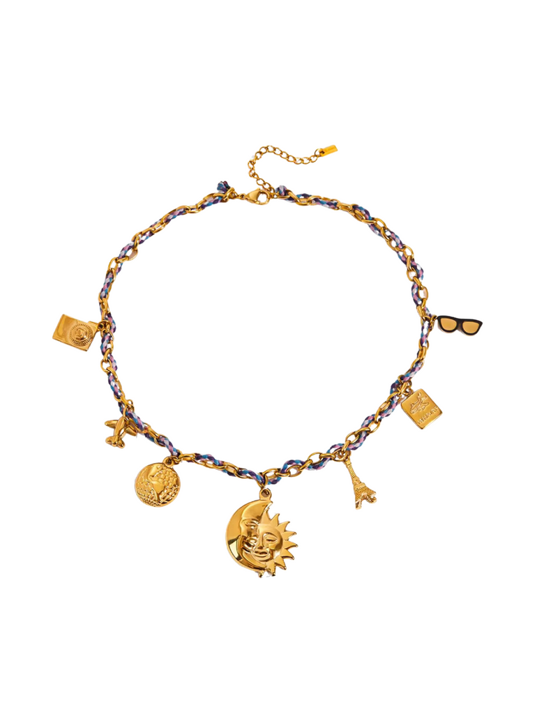 Collar Cordon Enlazado Dije Mundo, Pasaporte, Avión