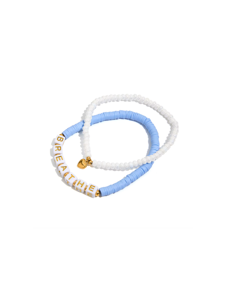 Set Pulseras Corazon y Breathe Azul