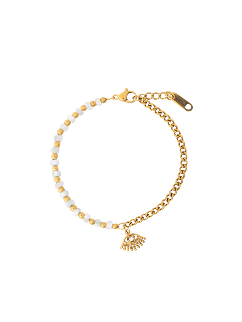 Pulsera Mitad Cadena y Piedras Con Dije Ojo