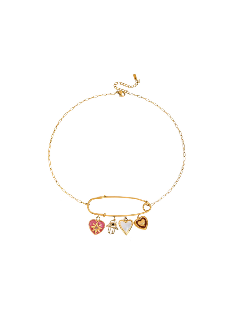 Collar Con Clip y Dijes Corazon