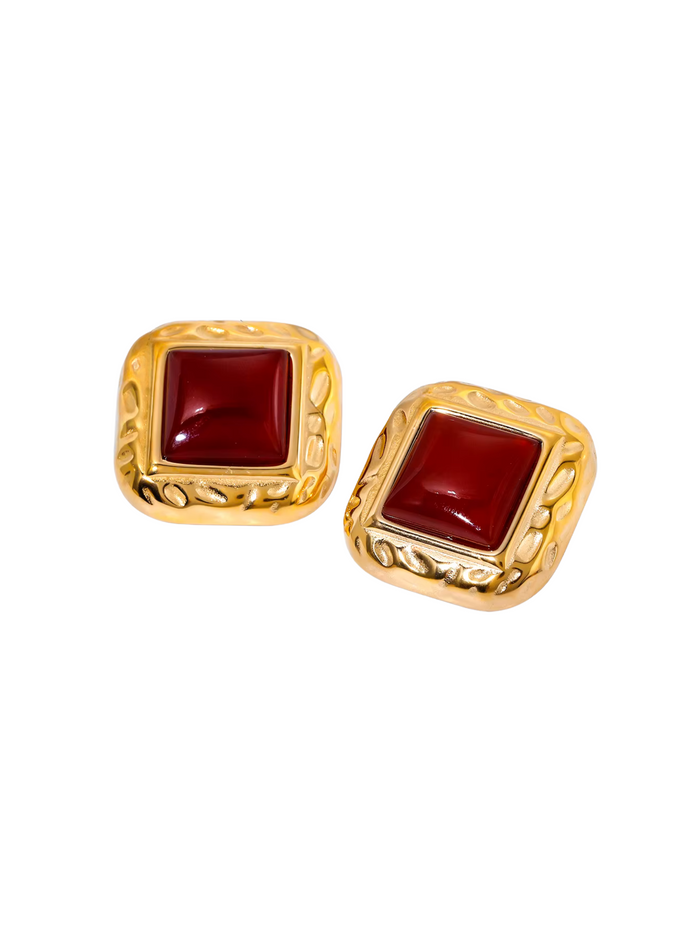 Par Arete Cuadrado Con Piedra Rubi