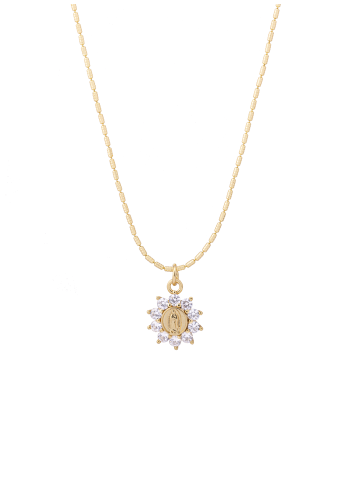 Collar Dije Flor Con Virgen Zirconias