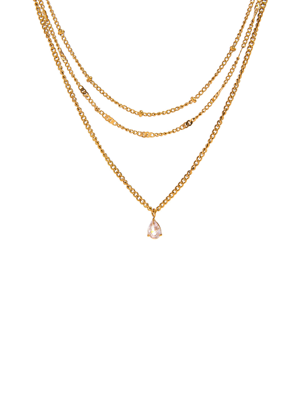 Collar Triple Con Gota Zirconia