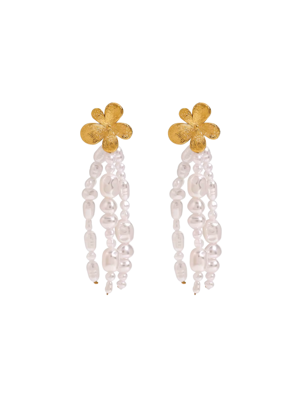 Par Arete Flor Con Tira Perla