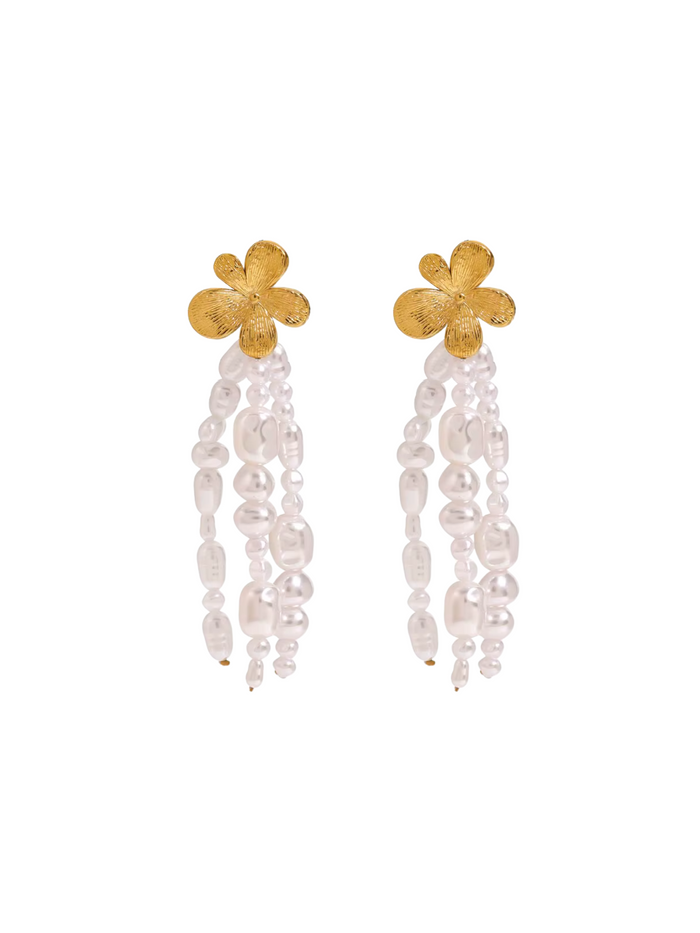 Par Arete Flor Con Tira Perla