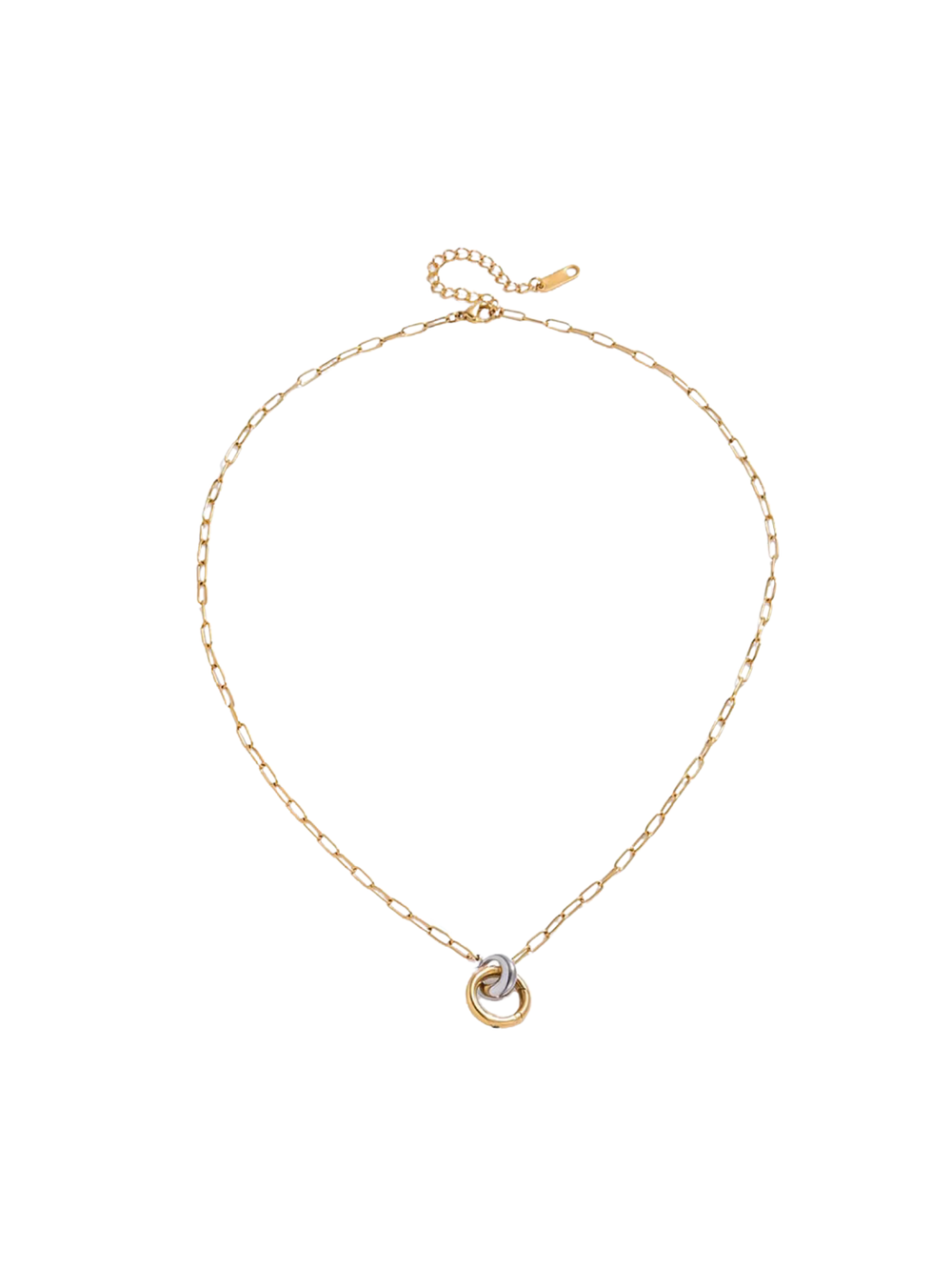 Collar Eslabon Con Dije Doble Circulo Combinado
