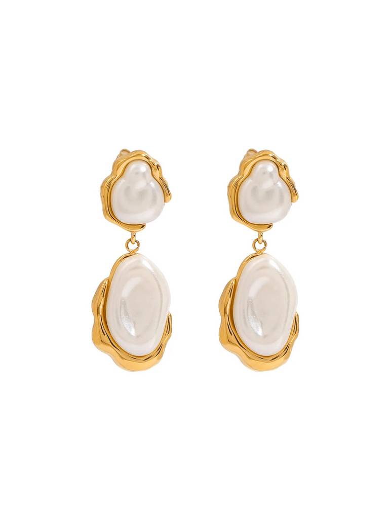 Par Arete Doble Irregular Con Perla