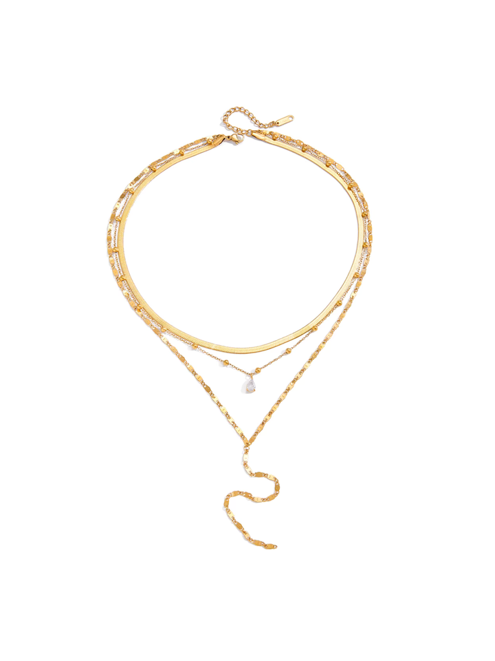 Collar Triple Planchado, Bolitas Con Dije Zirconia