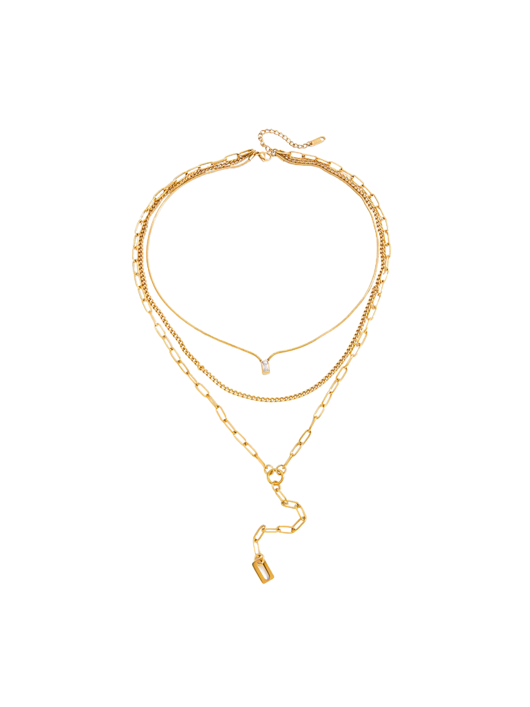 Collar Largo Triple Cadena Con Dije