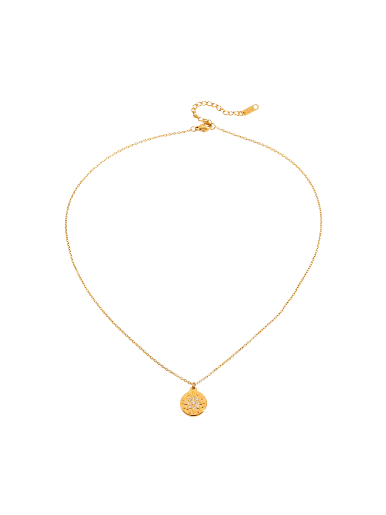 Collar Con Dije Redondo Estrella Zirconias