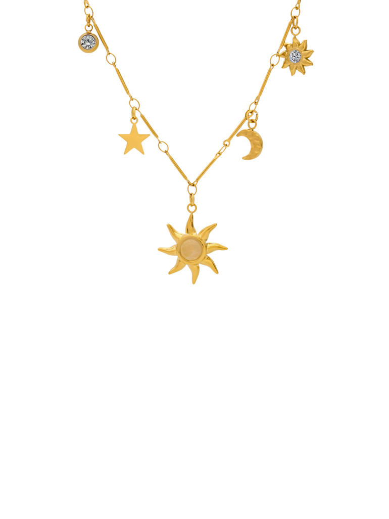 Collar Con Dijes Sol, Estrella Y Luna
