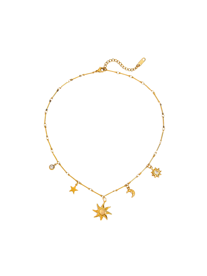 Collar Con Dijes Sol, Estrella Y Luna