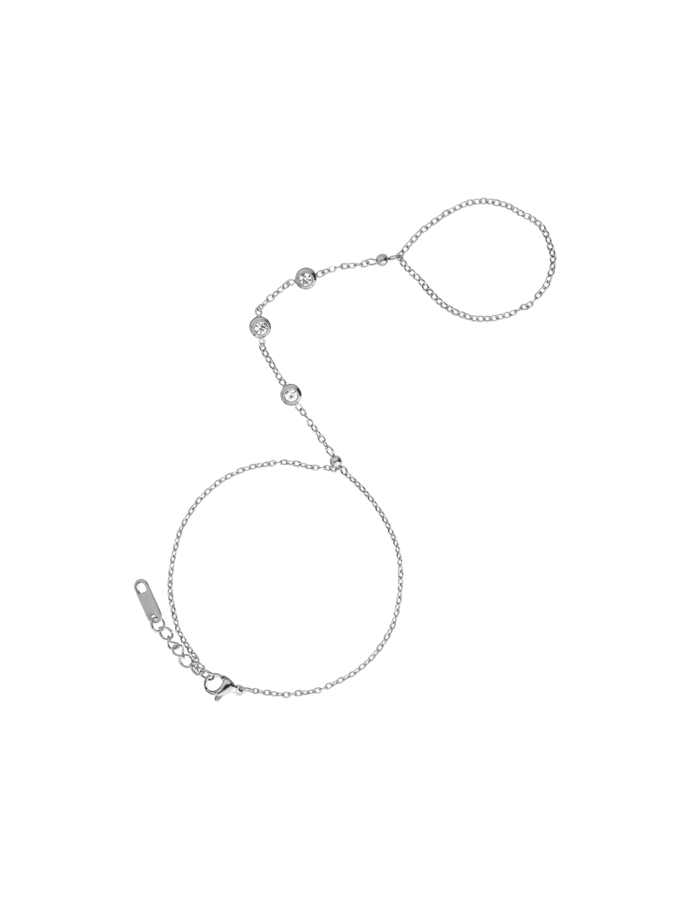 Pulsera Plateada Tres Zirconias Bisel Con Anillo