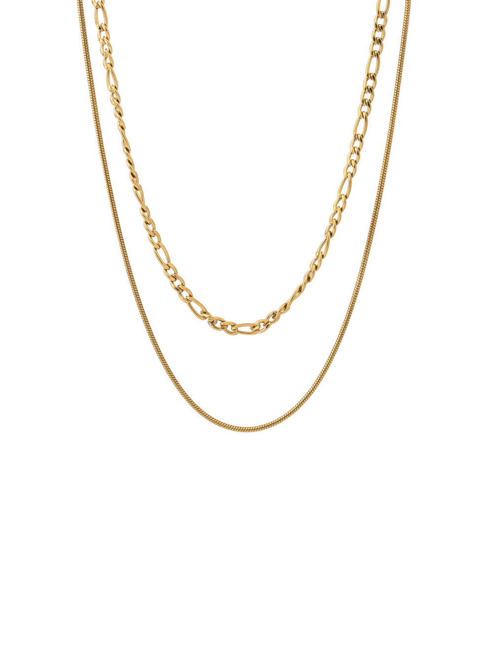 Collar Doble Cadena Figaro y Delgada